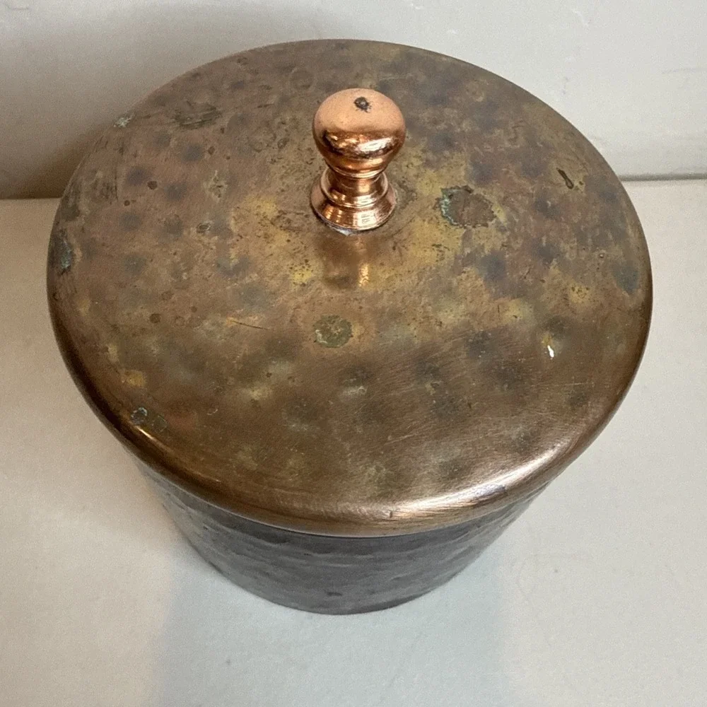 Hancock Fabrics Copper Finish Metal Canister Decorative Lidded Storage Jar India